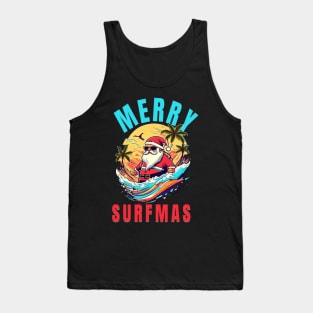 Merry Surfmas, Santa Waving, Christmas, Surf Gift, Santa Gift Tank Top